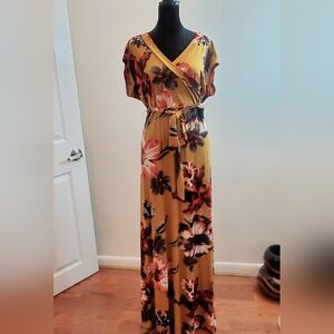 Olivia Matthews Mustard Floral Wrap Maxi Dress